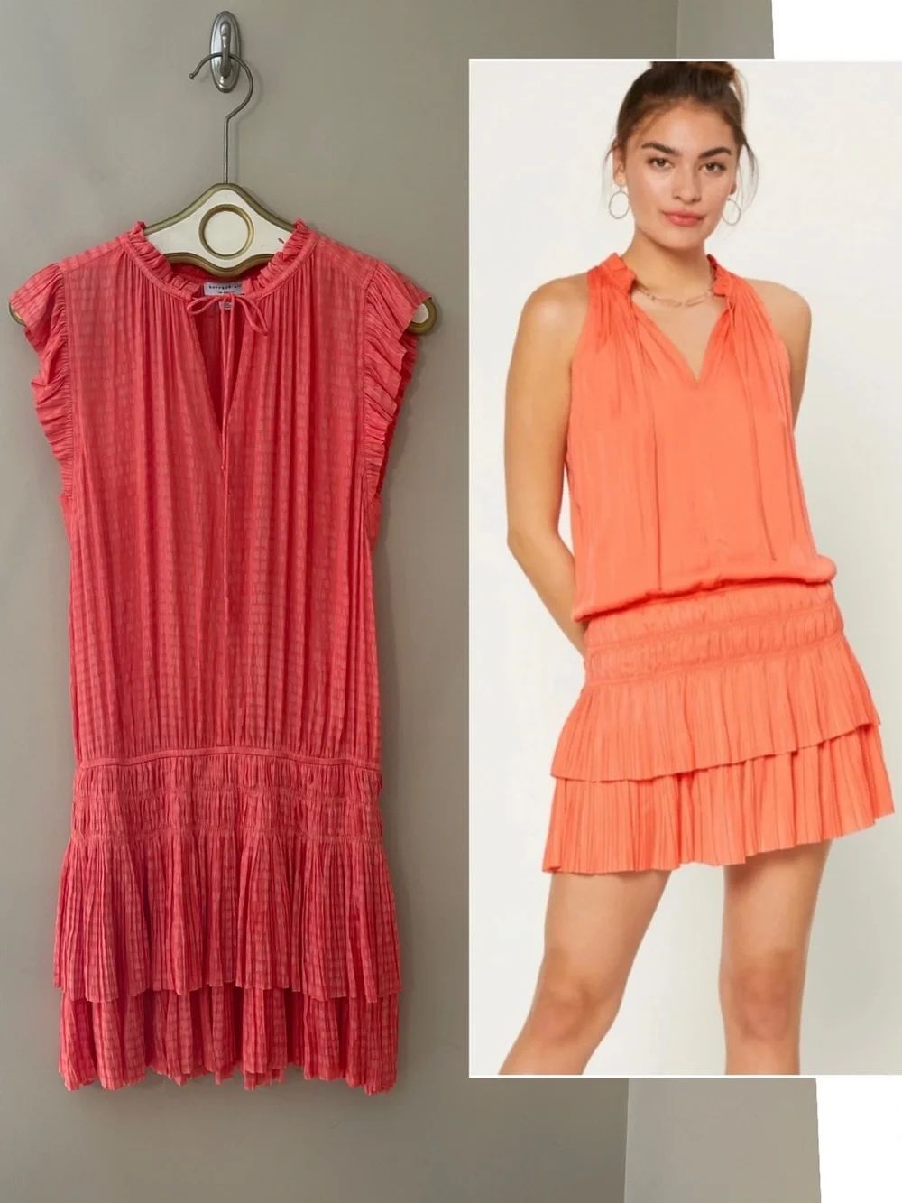 Current Air CARA PLEATED MINI DRESS size M Coral - Salmon Colored Dotted Pattern